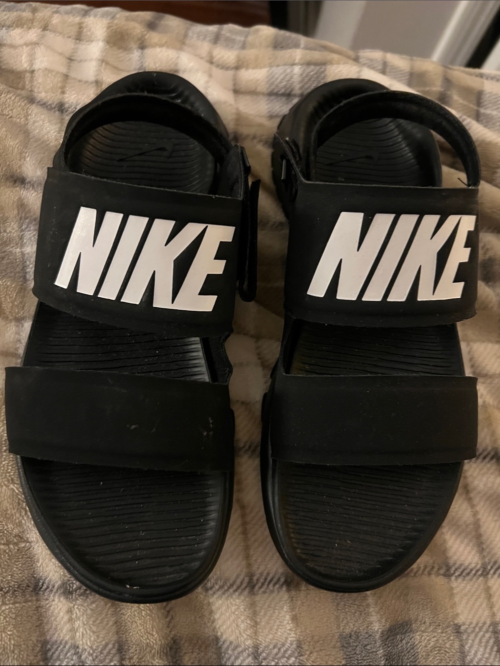 Nike Black Sandal strap Velcro with White Logo Straps women size 8